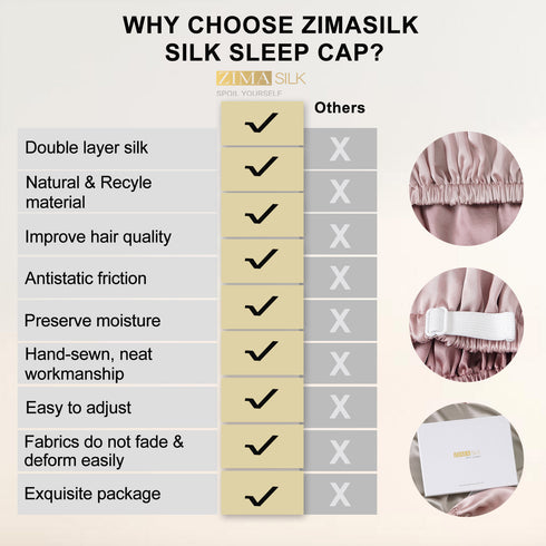 Double Layered 100% Silk Adjustable Sleep Cap